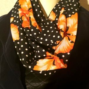 Black and white polka dot infinity scarf flower Fall